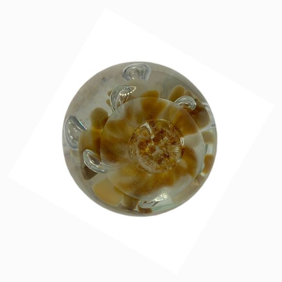 Signed Joe St Clair Bud Vase Glass Controlled Bubble Tan Floral Paperweight Vtg - Picture 4 of 5